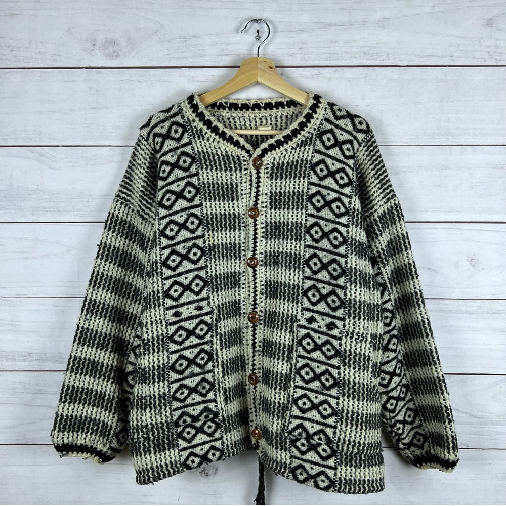 Ecuador Hand Made Wool Cardigan Sweater Large